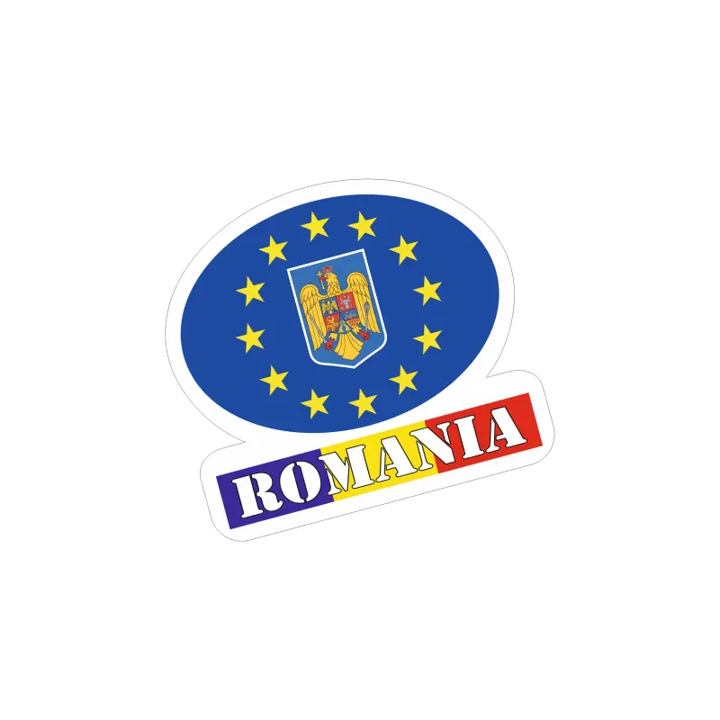 Romania ue, autocolant, dimensiune 100x100 mm, model 057
